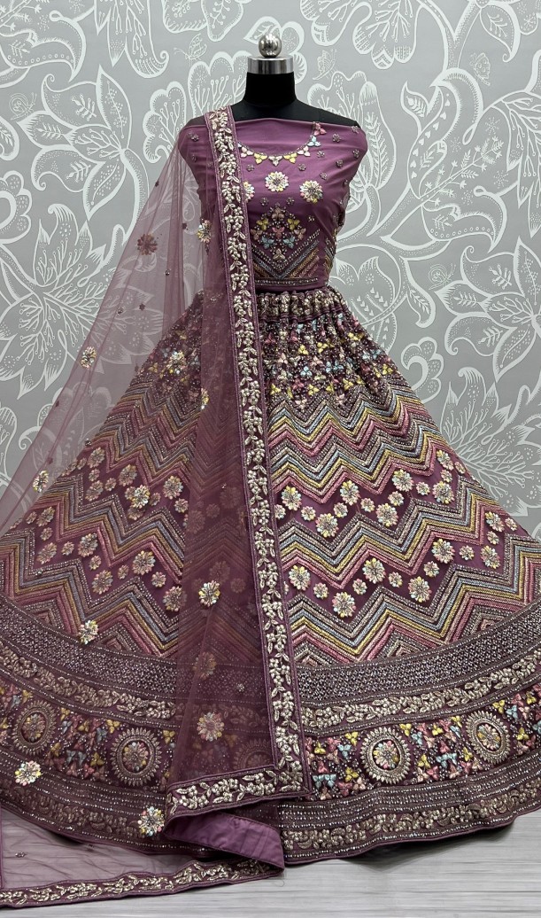 Wine Thread embroidered combine with zari work lehenga choli 
